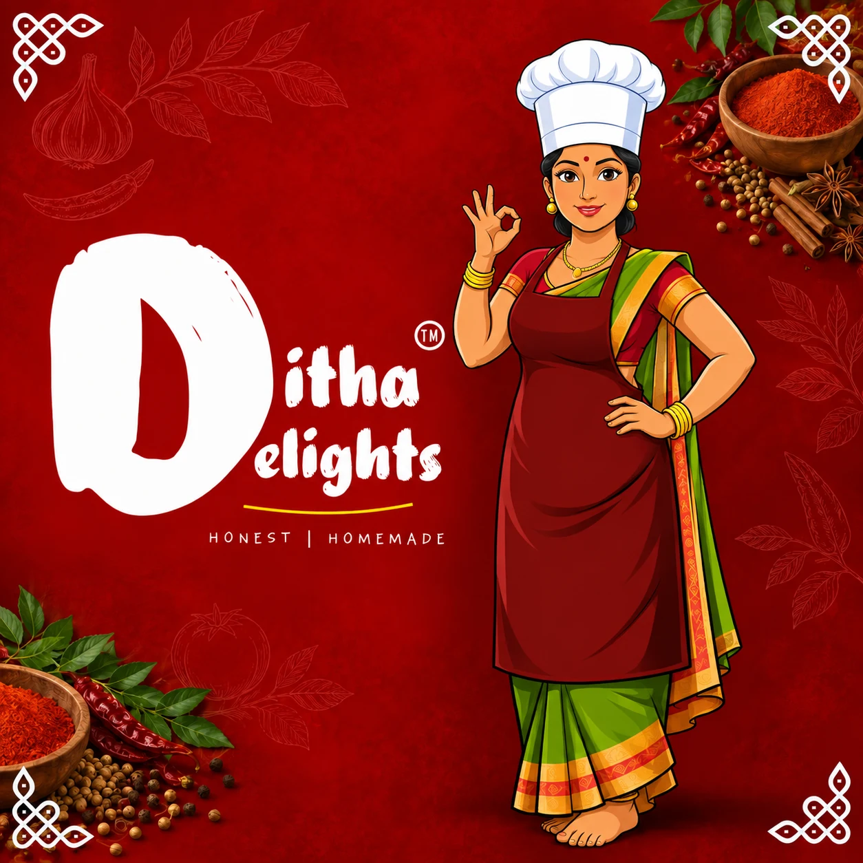 Ditha Delights square brand hero image with chef illustration and spices